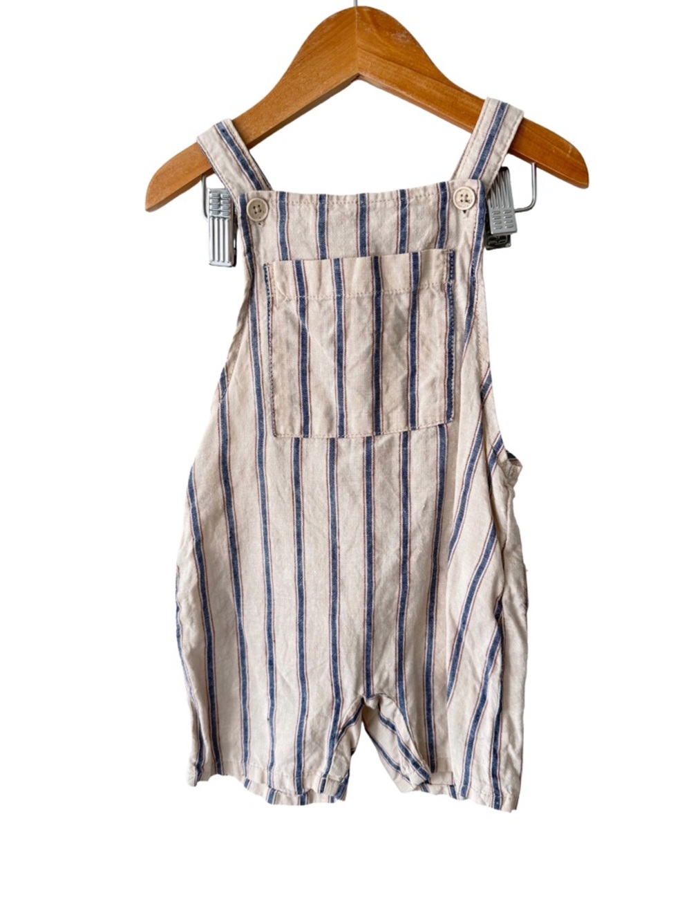 Zara Cream and Navy Striped Linen Blend Kids Short Overalls 18-24 Months